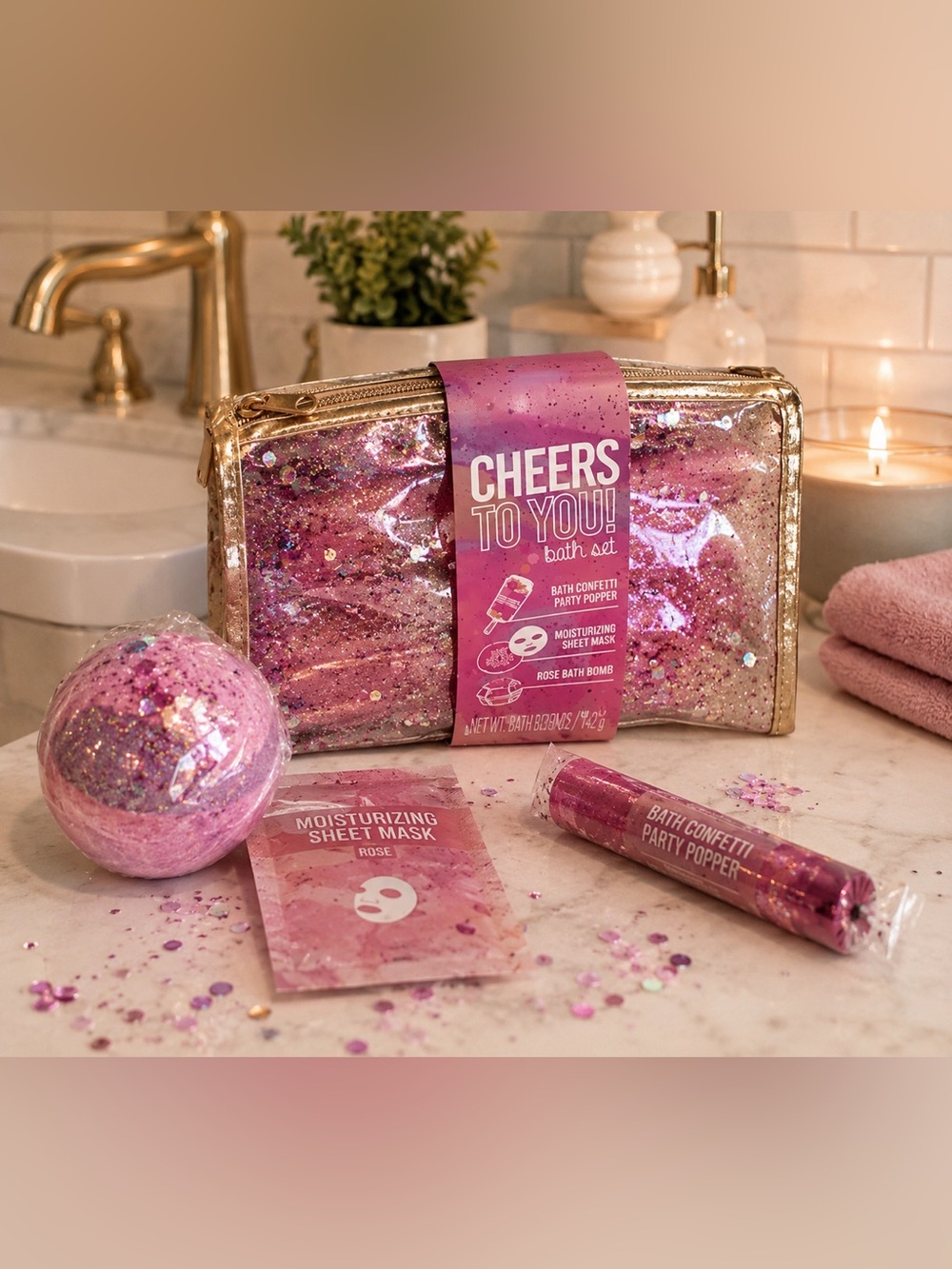 Cheers To You Bath Gift Set Confetti Bath Bomb Face Mask Spa Gift New